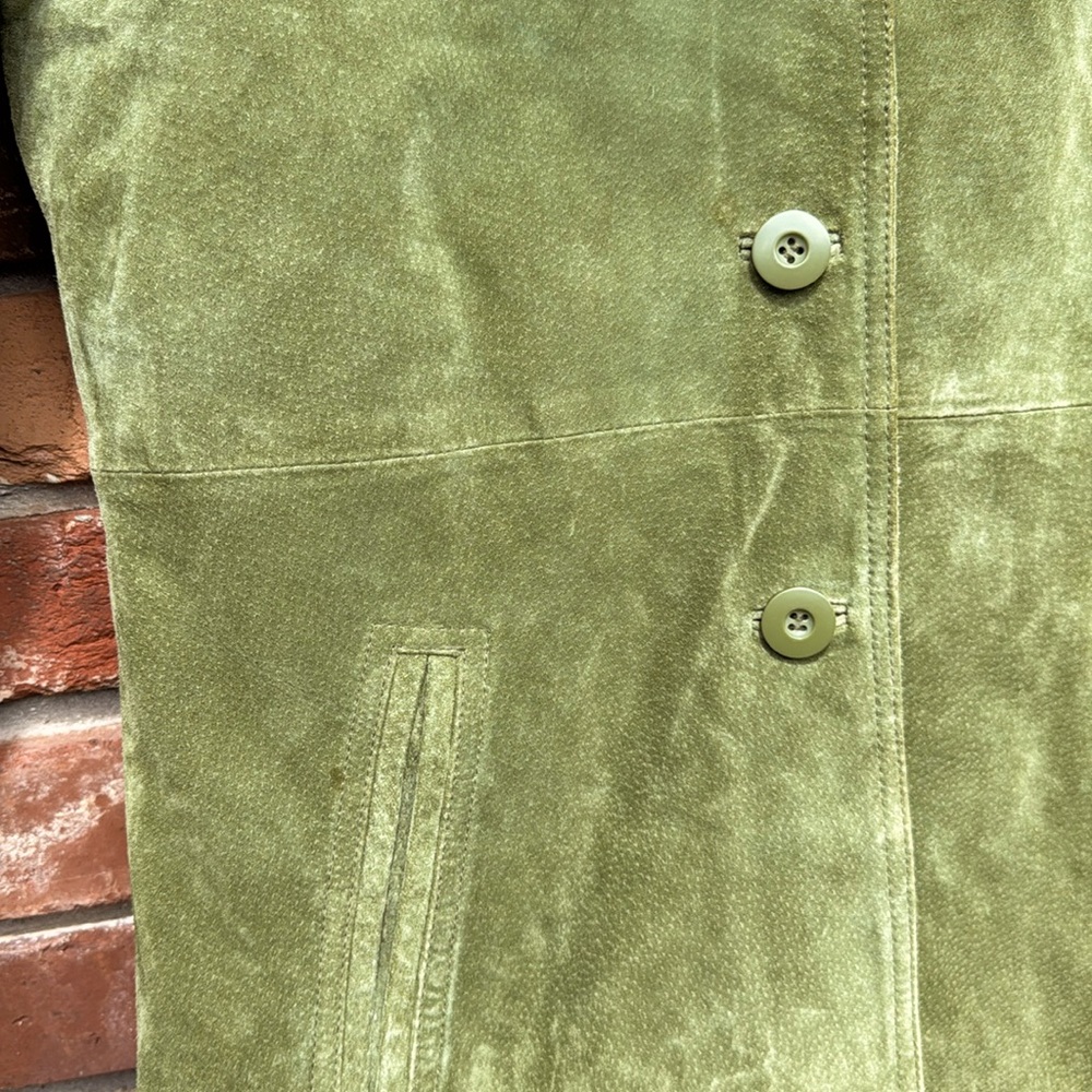 Wilsons Leather Soft Suede Vtg Avocado Green Pockets Lined Button Car Coat M - Picture 16 of 17